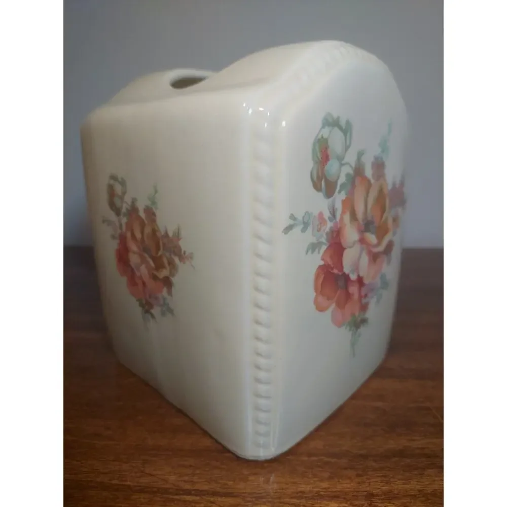 Vtg Athena Ceramic Floral Peonies Tissue Box Cover 90s Cottage Core Peony Roses
